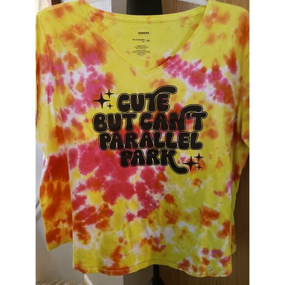 Cute But Can't Parallel Park Tie Dye V-Neck T-Shirt NWOT Plus 2XL - Picture 2 of 4